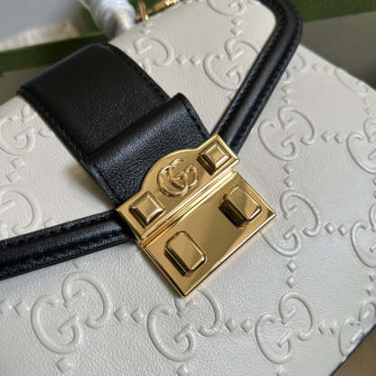 gg Small Top Handle Bag White Debossed gg White For Women 11in/29cm  675791 UD9AX 9099