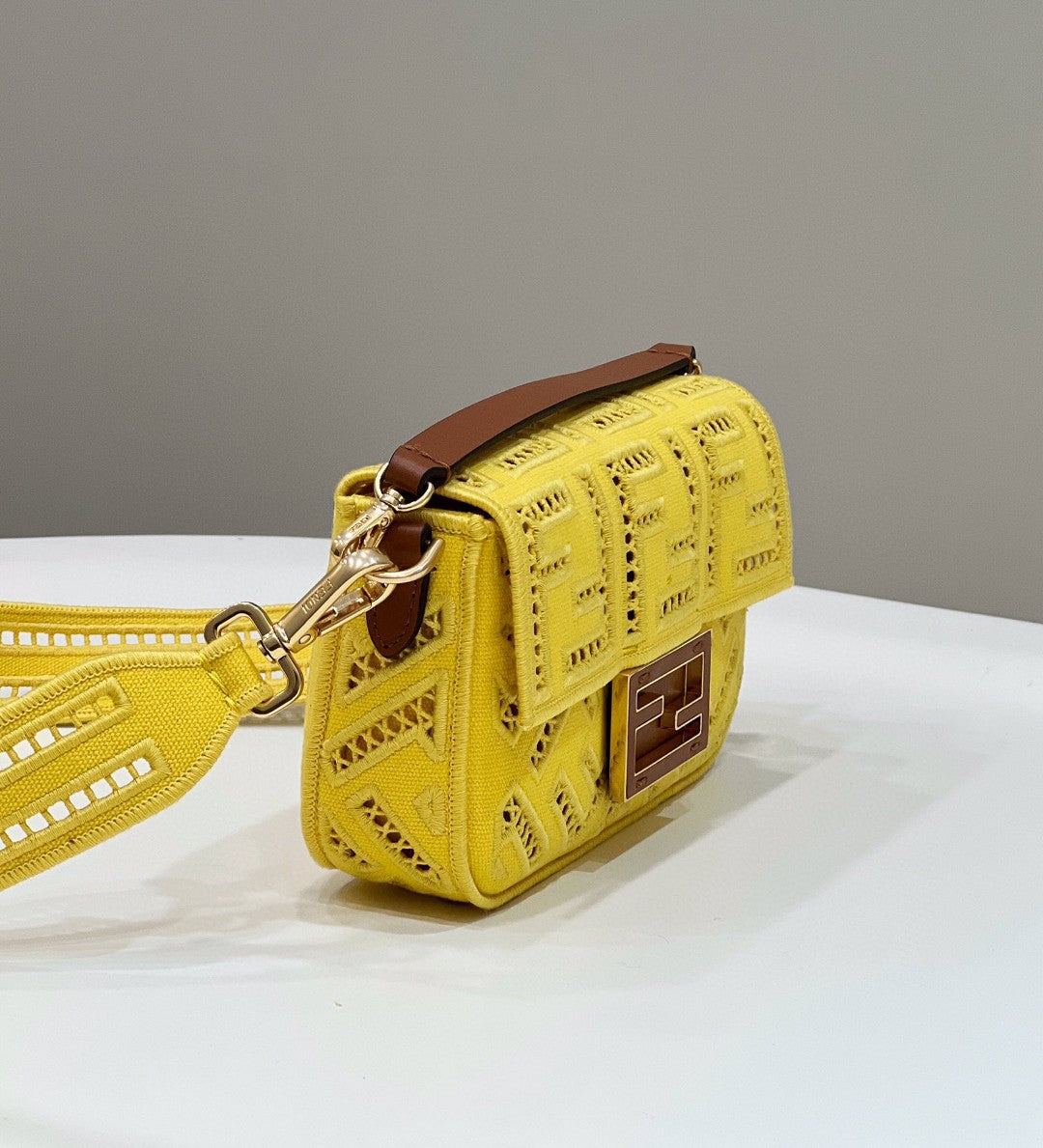 FI Baguette Yellow with Embroidery Small Bag For Woman 21cm/8in