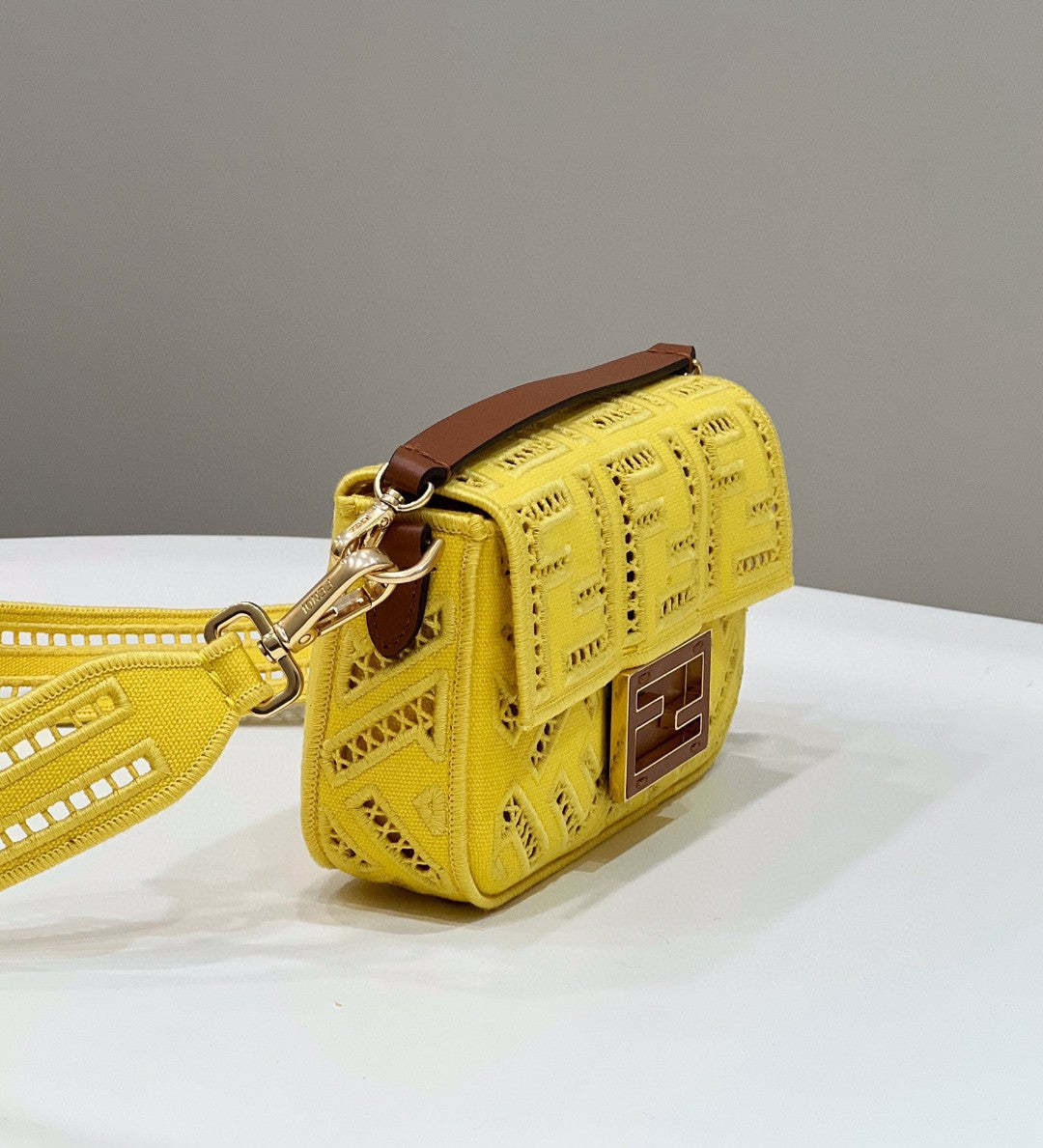 FI Baguette Yellow with Embroidery Small Bag For Woman 21cm/8in