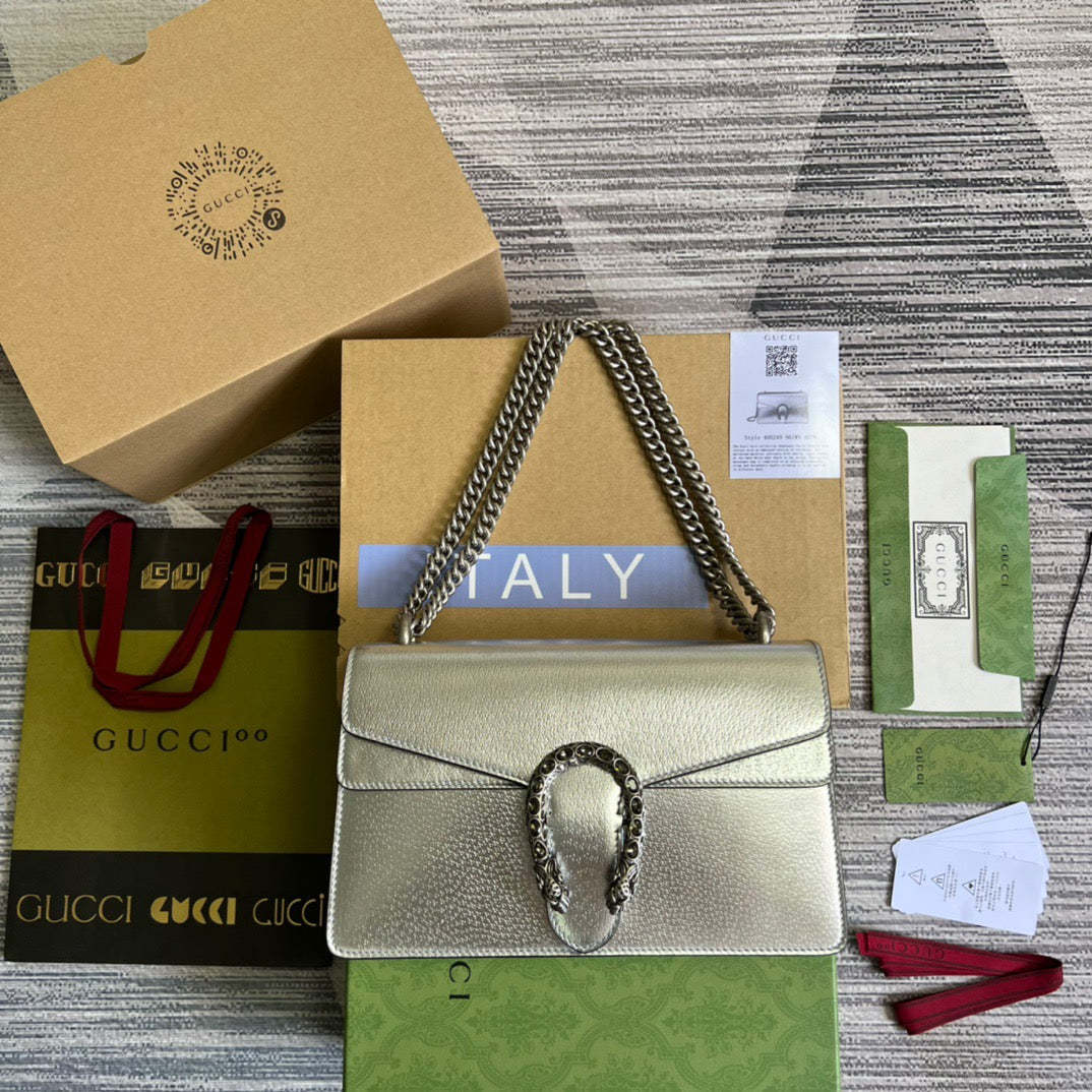 gg Dionysus Small Shoulder Bag Silver For Women, Women’s Bags 10in/26cm gg 499623 1TRBN 8173