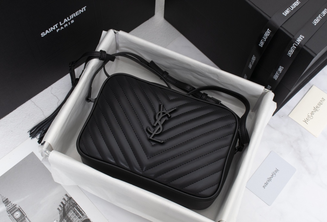 YSL LOU CAMERA BAG IN QUILTED BLACK NOIR LEATHER 23CM 612544DV7081000