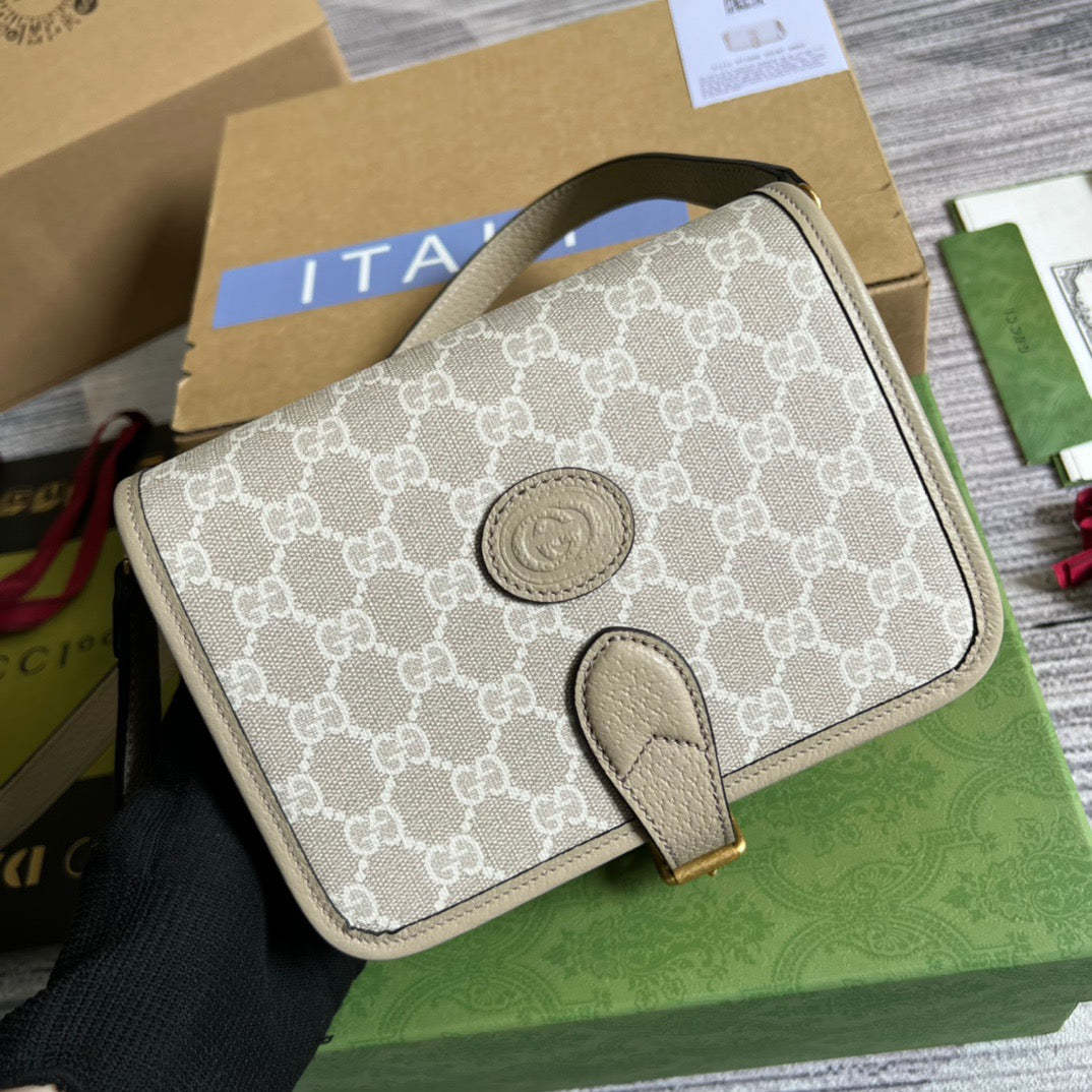 gg Mini Shoulder Bag With Interlocking G Beige For Women, Women’s Bags 7.9in/20cm gg ‎671620 UULBT 9683