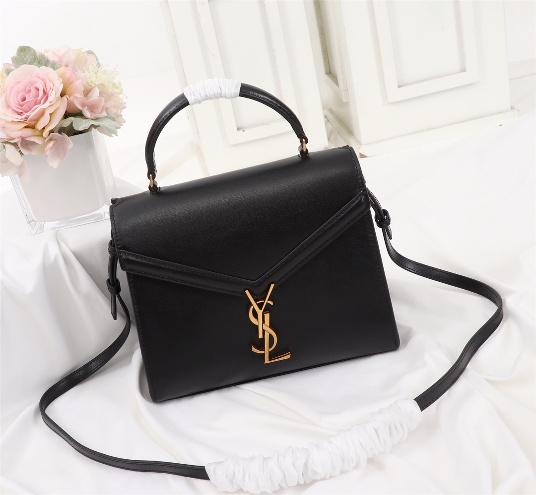 YSL CASSANDRA MEDIUM TOP HANDLE BAG BLACK GOLD 24CM 623931BOW0W1000