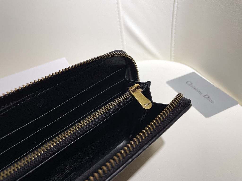 dir LONG WALLET OBLIQUE JACQUARD BLACK AND BEIGE 19.5CM