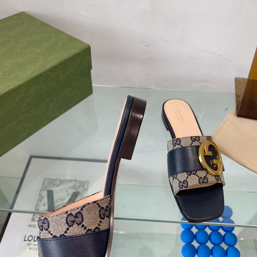 GG BLONDIE MATELASSE CANVAS SLIDE SANDAL BLACK