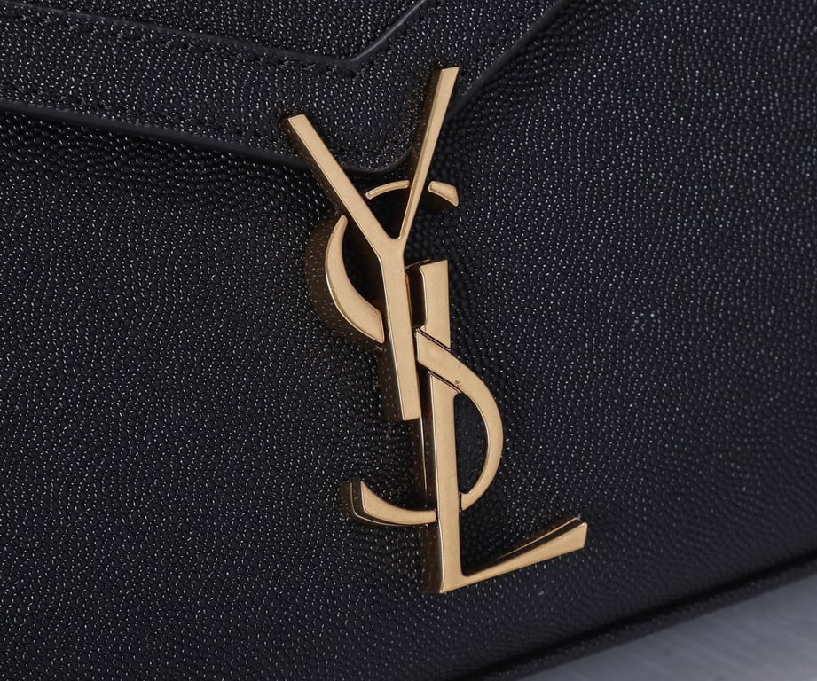 SAINT LAURENT CASSANDRA MINI TOP HANDLE BAG IN GRAIN DE POUDRE EMBOSSED BLACK GOLD 20CM