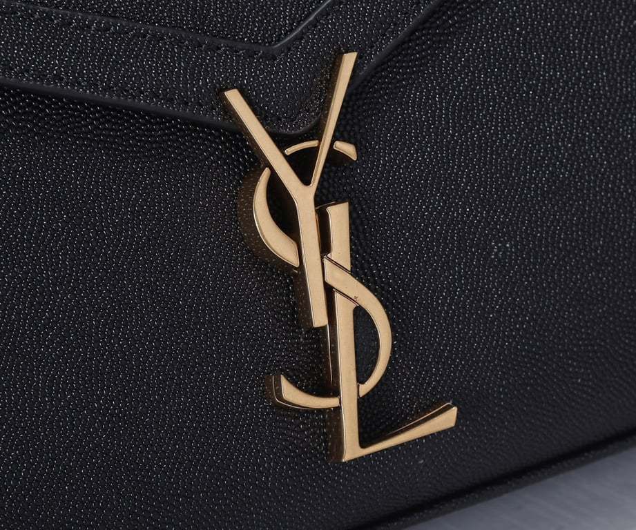 SAINT LAURENT CASSANDRA MINI TOP HANDLE BAG IN GRAIN DE POUDRE EMBOSSED BLACK GOLD 20CM