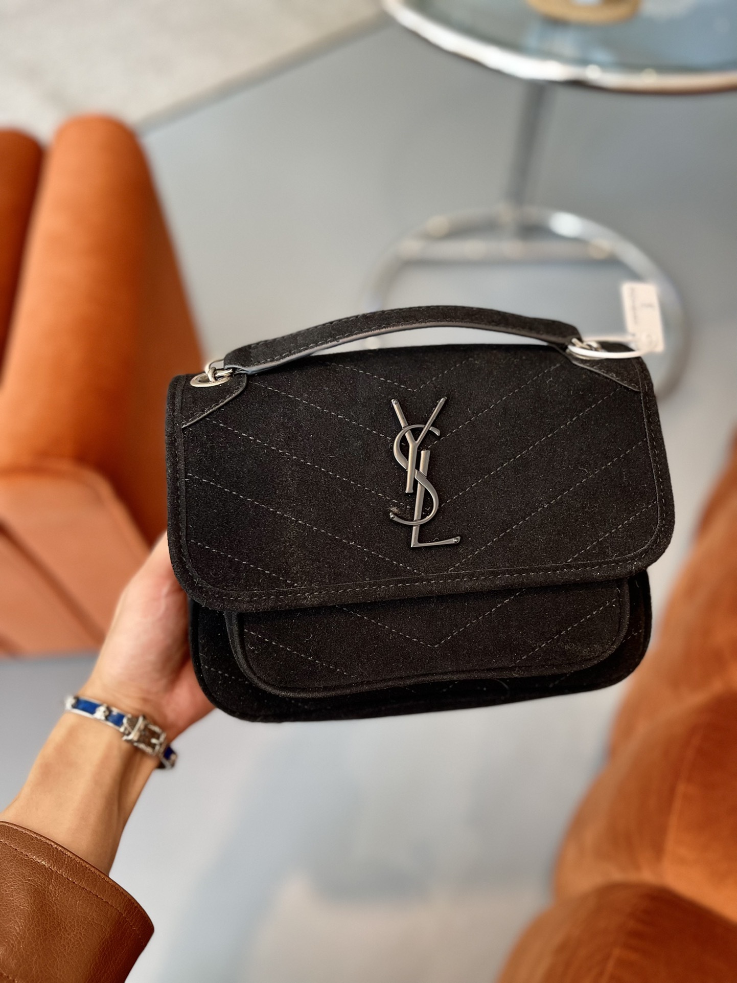 YSL NIKI MEDIUM QUILTED SUEDE SHOULDER BAG BLACK