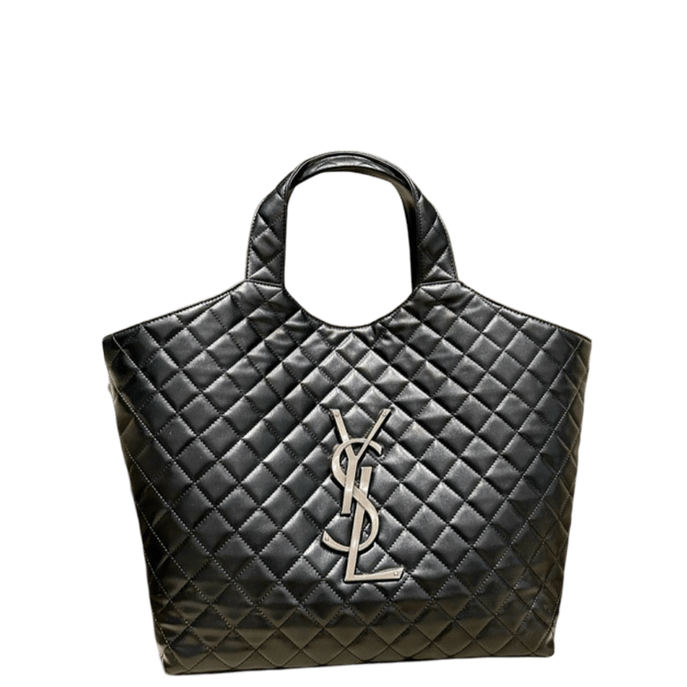 SAINT LAURENT ICARE SHOPPING BAG IN QUILTED LAMBSKIN BLACK SILVER 40CM