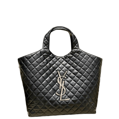 SAINT LAURENT ICARE SHOPPING BAG IN QUILTED LAMBSKIN BLACK SILVER 40CM
