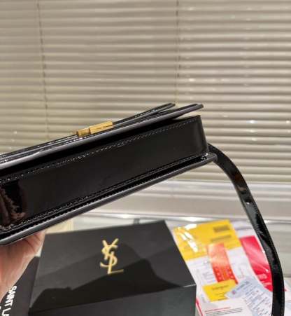 SAINT LAURENT SOLFERINO MEDIUM SATCHEL IN LACQUERED PATENT LEATHER BLACK 23CM