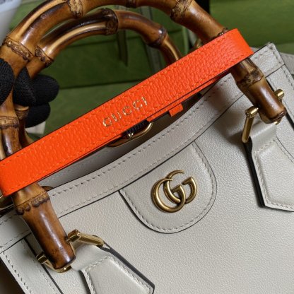 gg Diana Mini Tote Bag White For Women 8in/20cm gg ‎702732 U3ZDT 9196