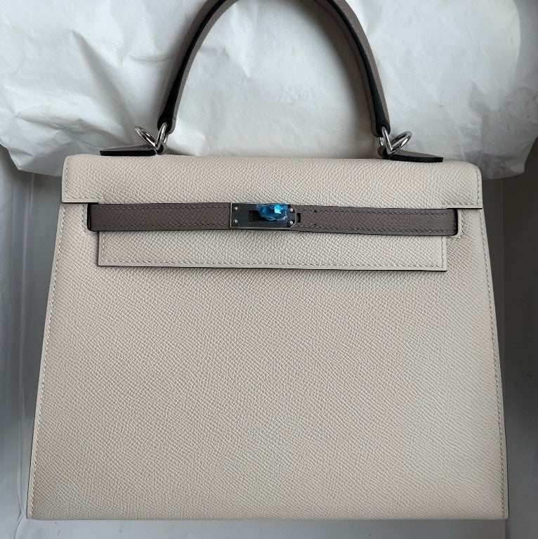 HM KELLY EPSOM CK10 CREAMY WHITE SILVER HARDWARE 25CM