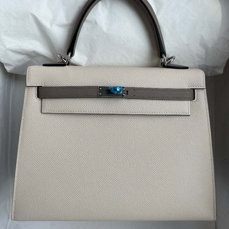 HM KELLY EPSOM CK10 CREAMY WHITE SILVER HARDWARE 25CM
