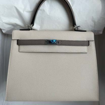 HM KELLY EPSOM CK10 CREAMY WHITE SILVER HARDWARE 25CM