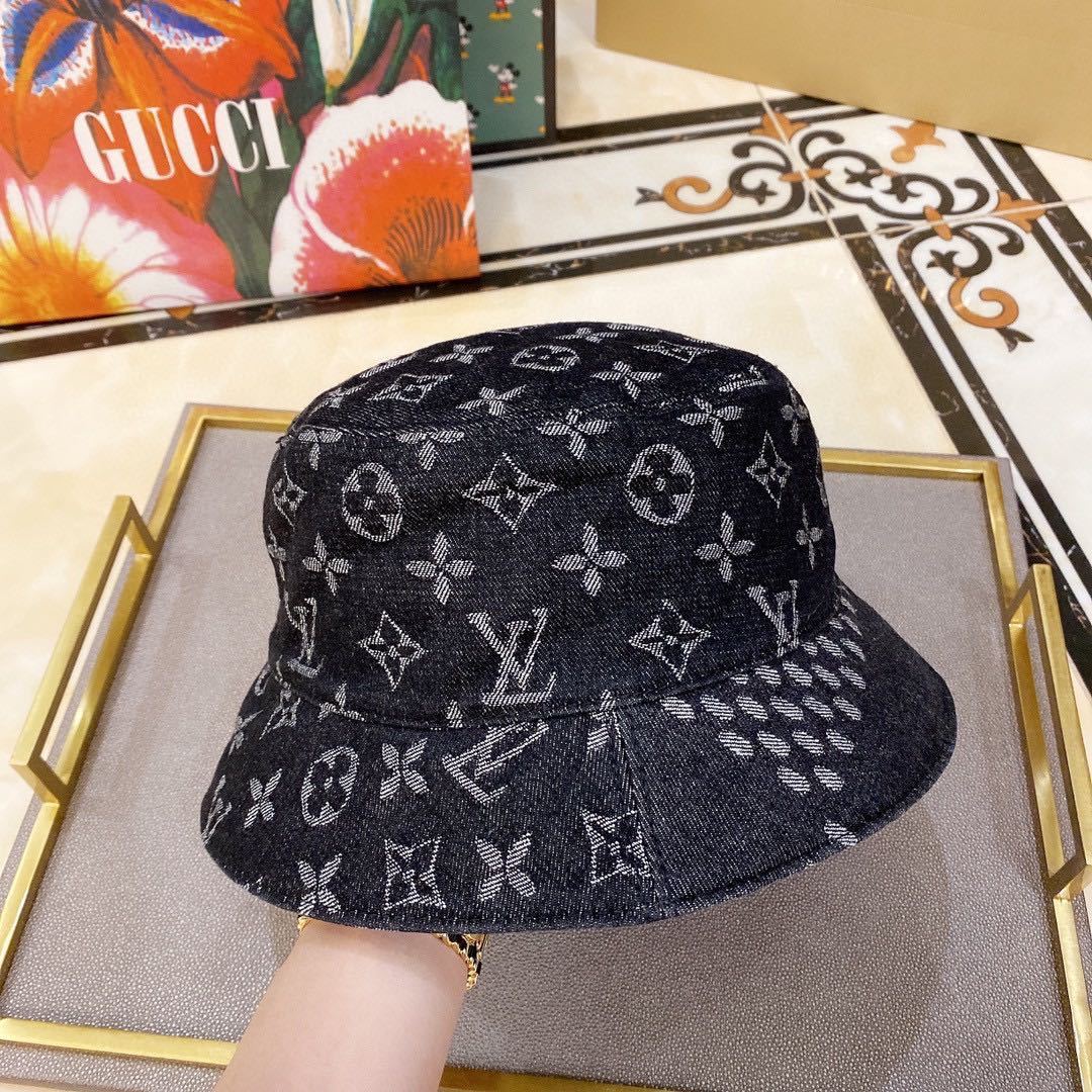LV MONOGRAM DENIM BUCKET HAT BLACK
