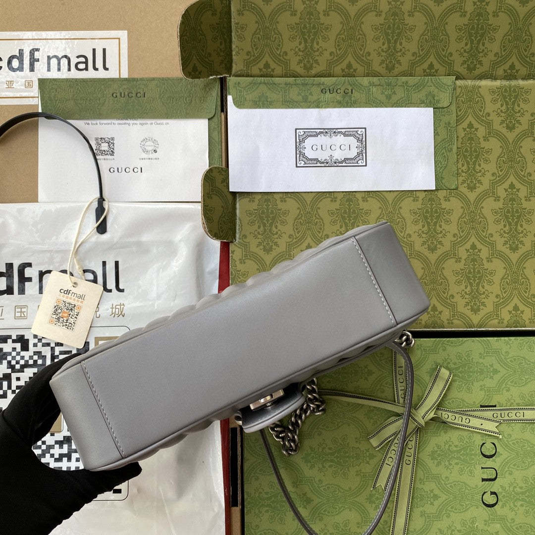 gg Marmont Small Shoulder Bag Dark Grey Matelassé For Women 10in/26cm  443497 UM8AN 1711