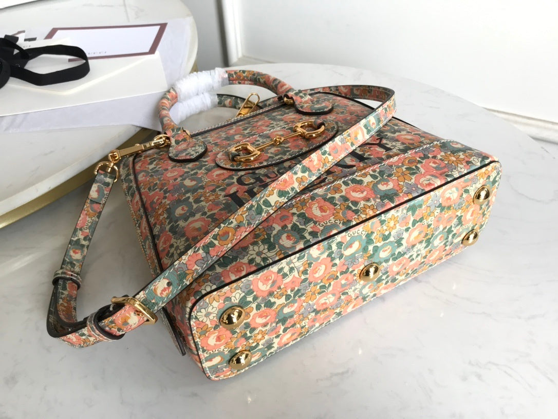 gg Horsebit 1955 Small Top Handle Bag Printing Liberty For Women 10in/25cm gg 620850