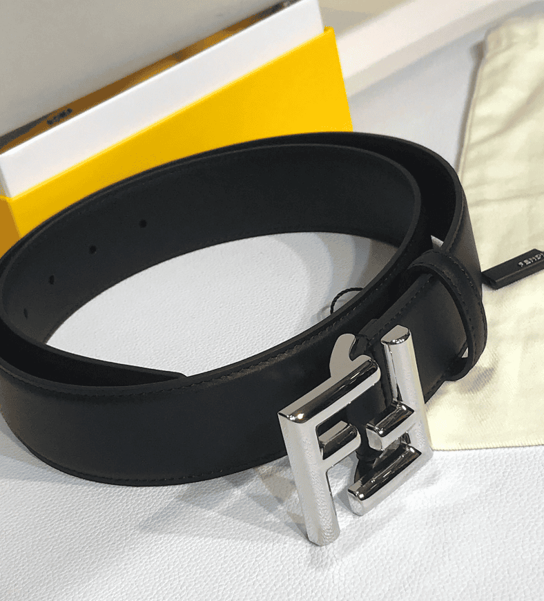 FD'S BLACK LEATHER BELT WITH FD SILUVER BUCKLE 40MM