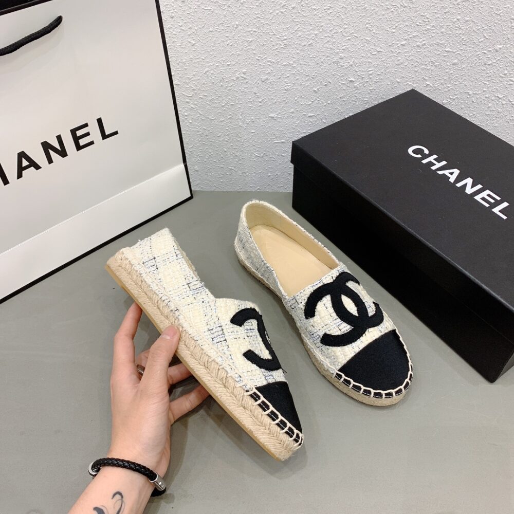 CHL WHITE BLUE BLACK TWEED CC ESPADRILLES SLIP ON