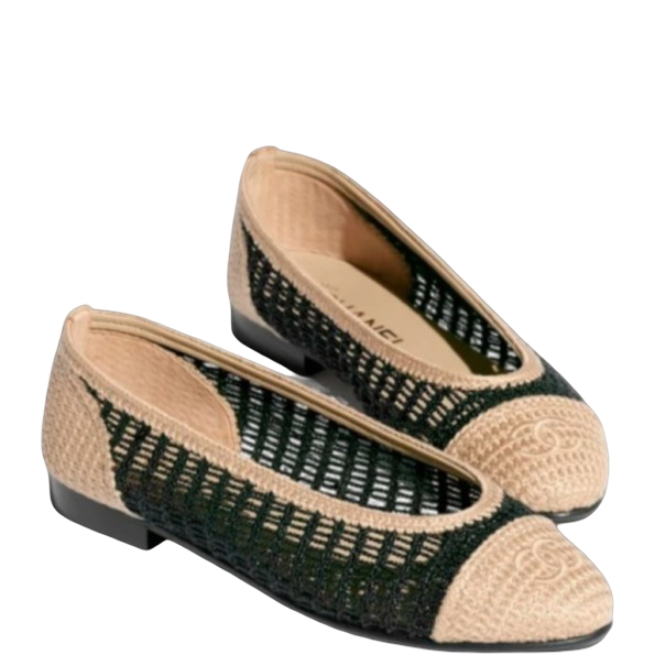CHL BLACK/BEIGE RAFFIA BALLET FLATS