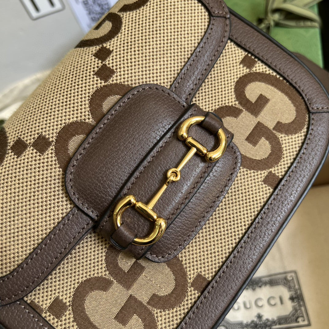gg Horsebit 1955 Jumbo Mini Bag Camel And Ebony Jumbo gg Canvas For Women 8in/21cm 658574 UKMDG 2570