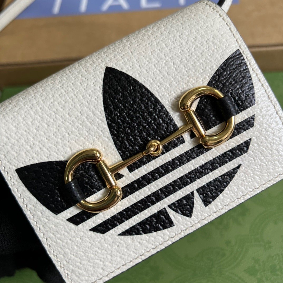 gg x Adidas Card Case With Horsebit White For Women, Women&#8217;s Bags 4.2in/11cm gg‎ 702248 DJ24G 8847