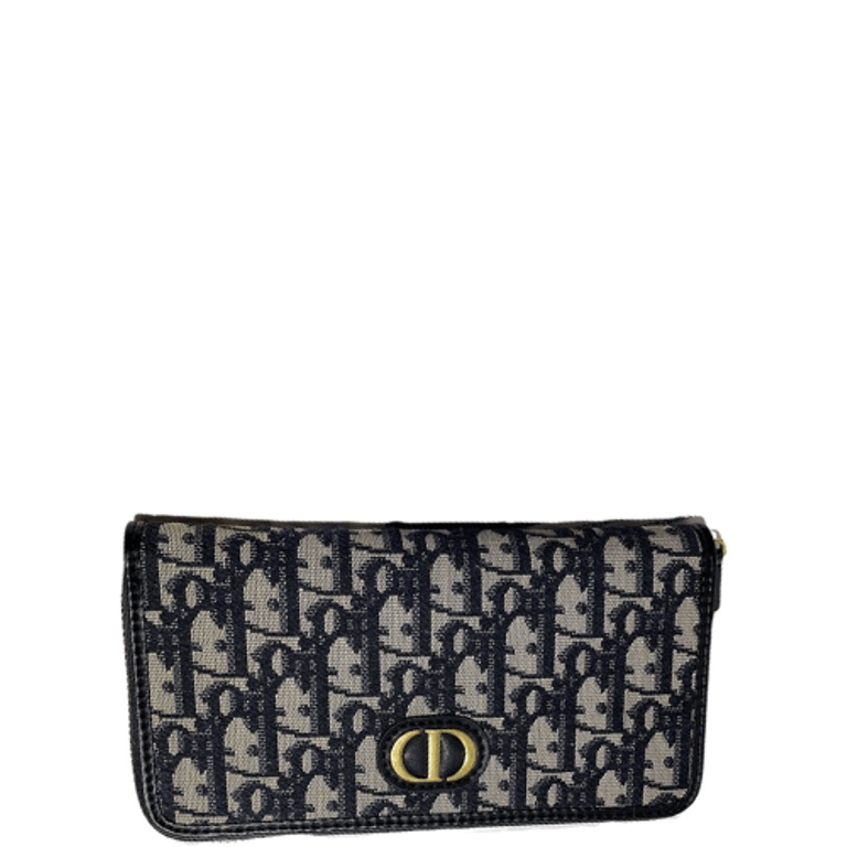 dir LONG WALLET OBLIQUE JACQUARD BLACK AND BEIGE 19.5CM