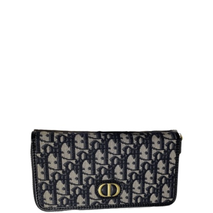 dir LONG WALLET OBLIQUE JACQUARD BLACK AND BEIGE 19.5CM