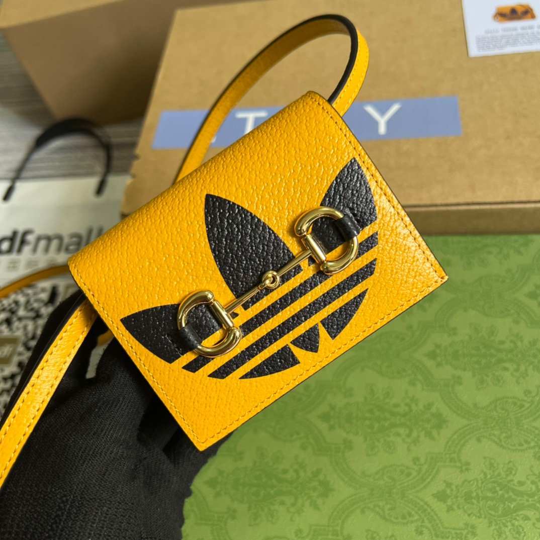 gg x Adidas Card Case With Horsebit Yellow For Women, Women’s Bags 4.2in/11cm gg‎ 702248 DJ24G 7673