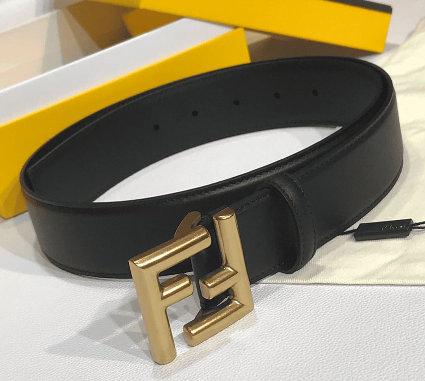 FD REVERSIBLE BLACK LEATHER BELT YELLOW 40MM