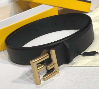 FD REVERSIBLE BLACK LEATHER BELT YELLOW 40MM