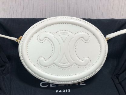 CE CROSSBODY OVAL PURSE CUIR TRIOMPHE IN SMOOTH CALFSKIN WHITE