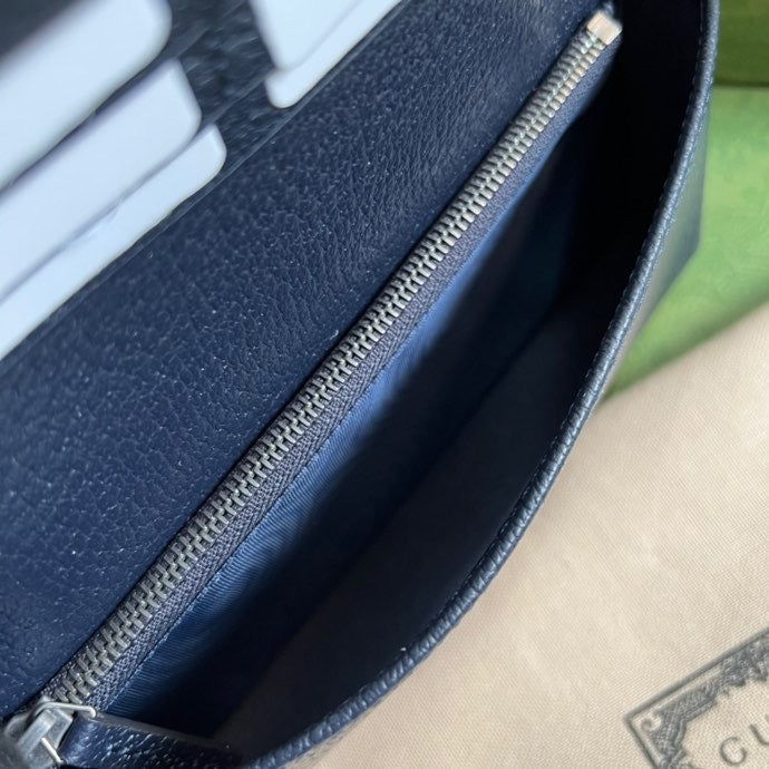 gg Horsebit 1955 Wallet With Chain Beige And Blue For Women 7.5in/19cm gg