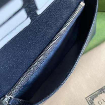 gg Horsebit 1955 Wallet With Chain Beige And Blue For Women 7.5in/19cm gg