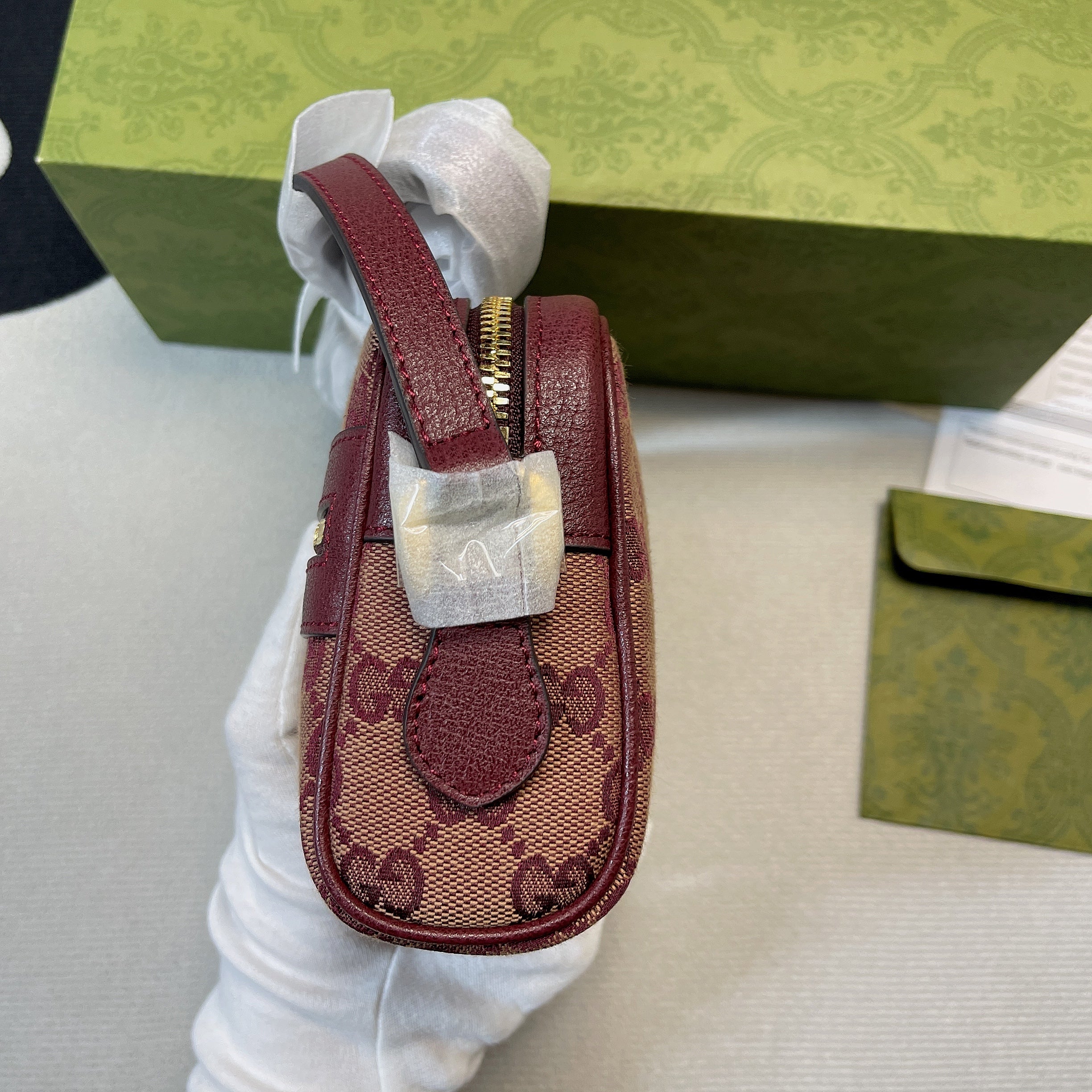 gg Ophidia Mini gg Bag Beige And Burgundy gg Supreme Canvas For Women  7in/17.5cm gg 517350-9Y9MS-9864