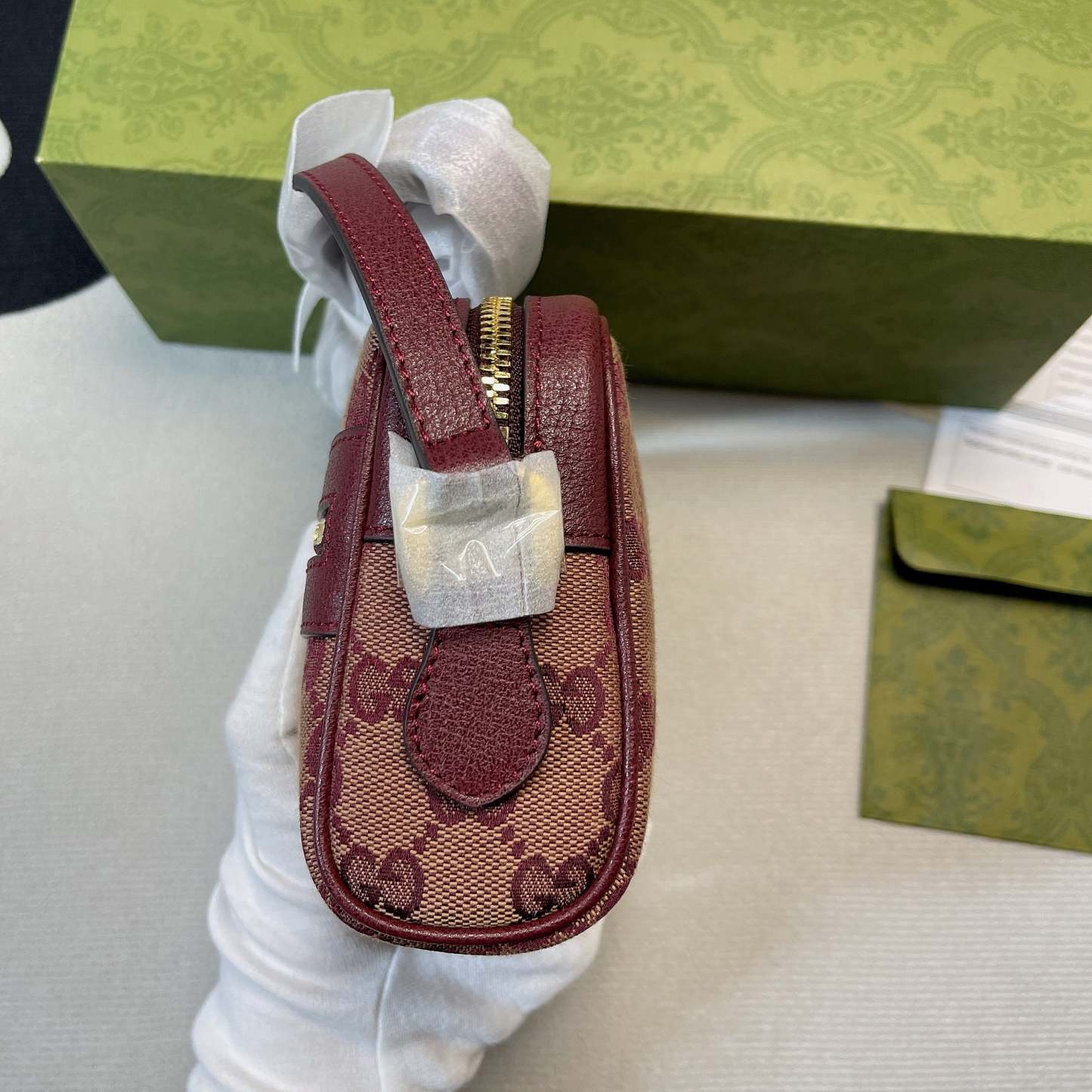 gg Ophidia Mini gg Bag Beige And Burgundy gg Supreme Canvas For Women  7in/17.5cm gg 517350-9Y9MS-9864