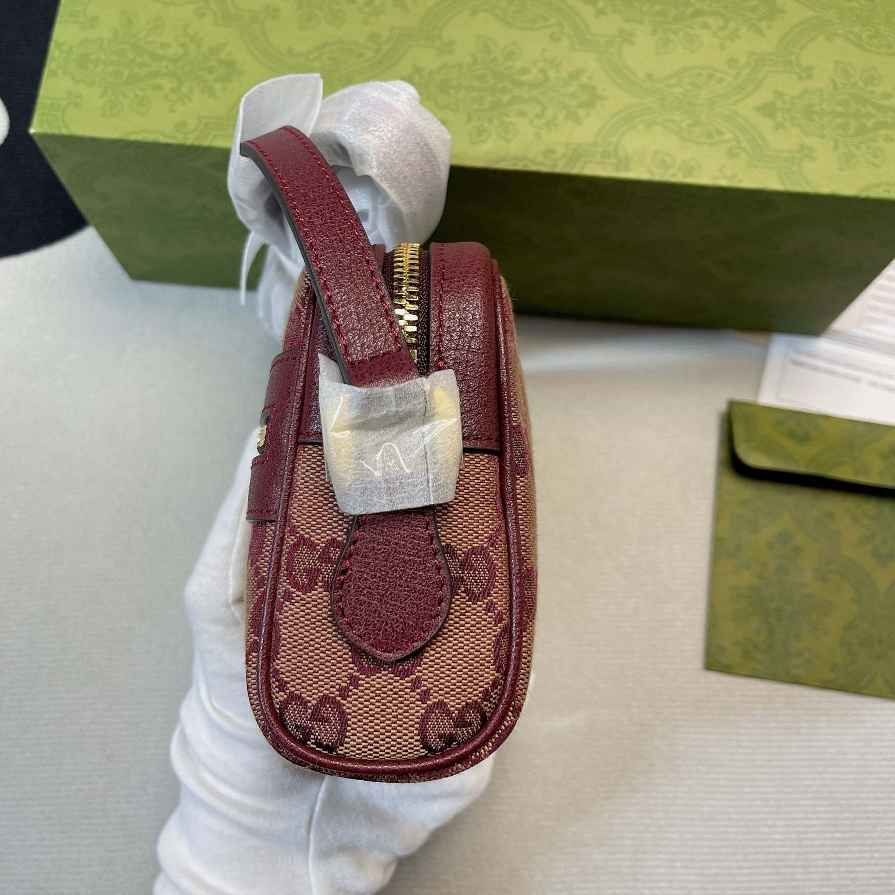 gg Ophidia Mini gg Bag Beige And Burgundy gg Supreme Canvas For Women  7in/17.5cm gg 517350-9Y9MS-9864