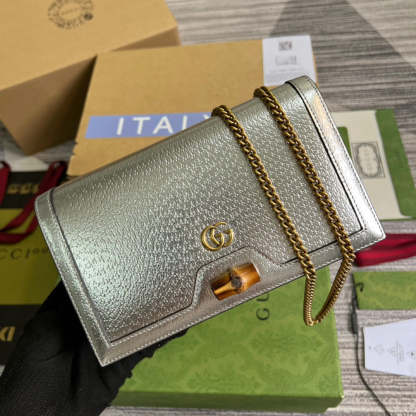 gg Diana Mini Bag With Bamboo Silver For Women, Women&#8217;s Bags 7.5in/19cm gg