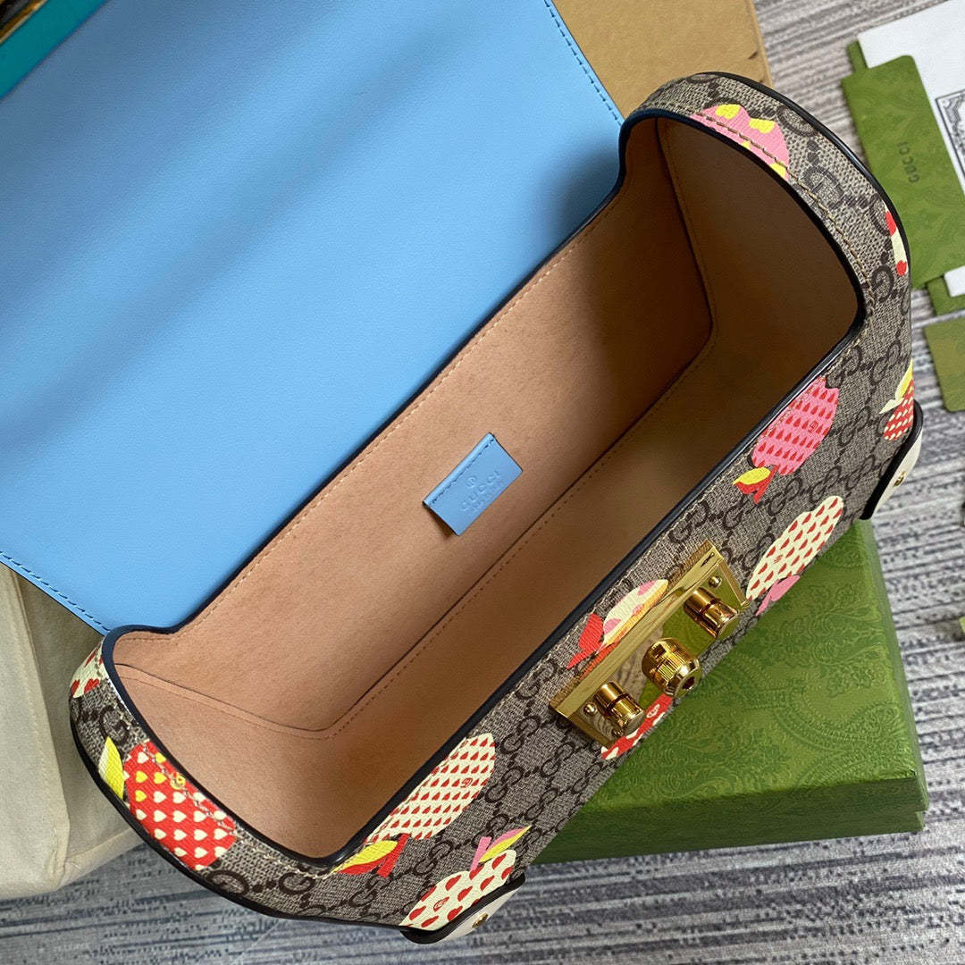 gg Padlock gg Small amboo Strawberry Shoulder Bag Beige For Women, Women’s Bags 9.5in/24cm gg