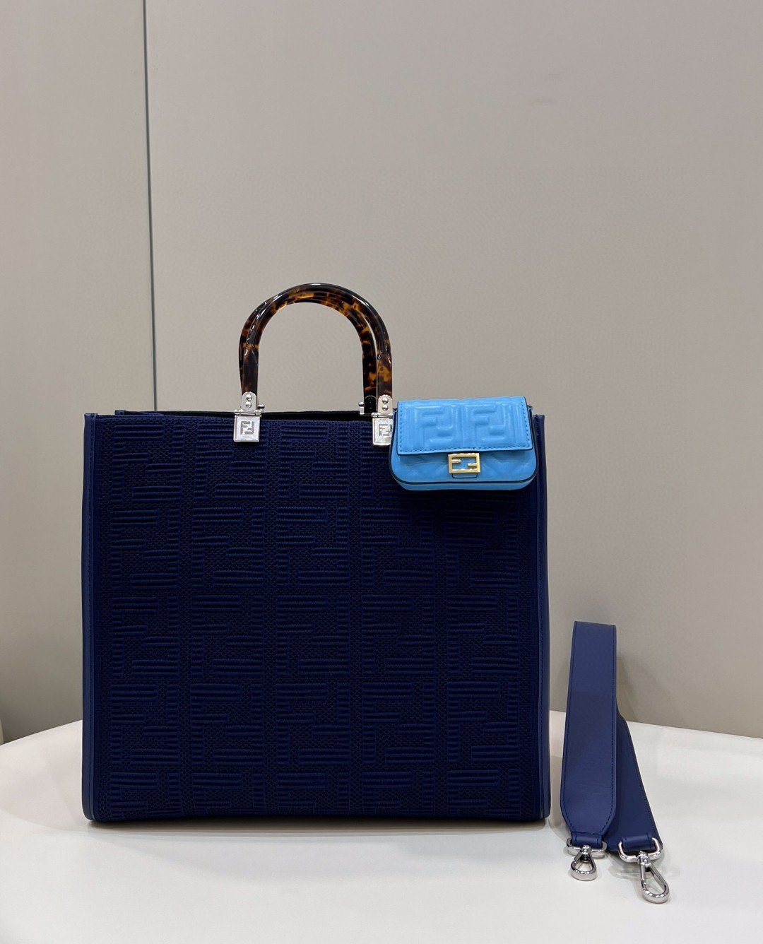 FI Sunshine Medium Navy Blue FF fabric shopper Bag For Woman 31cm/12in