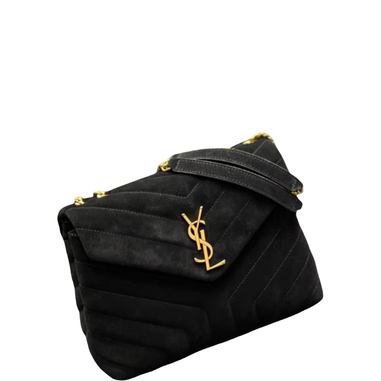 SAINT LAURENT LOULOU SMALL FLAP BAG SUEDE BLACK 25CM