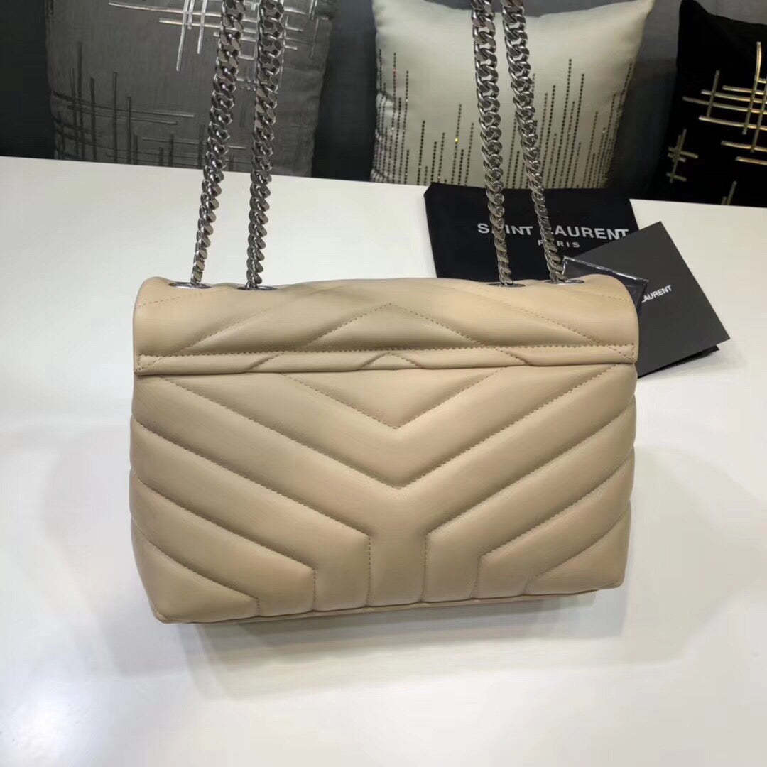 YSSL Loulou Small Chain Bag In Matelassé "Y" Beige For Women 9.8in/23cm YSL 