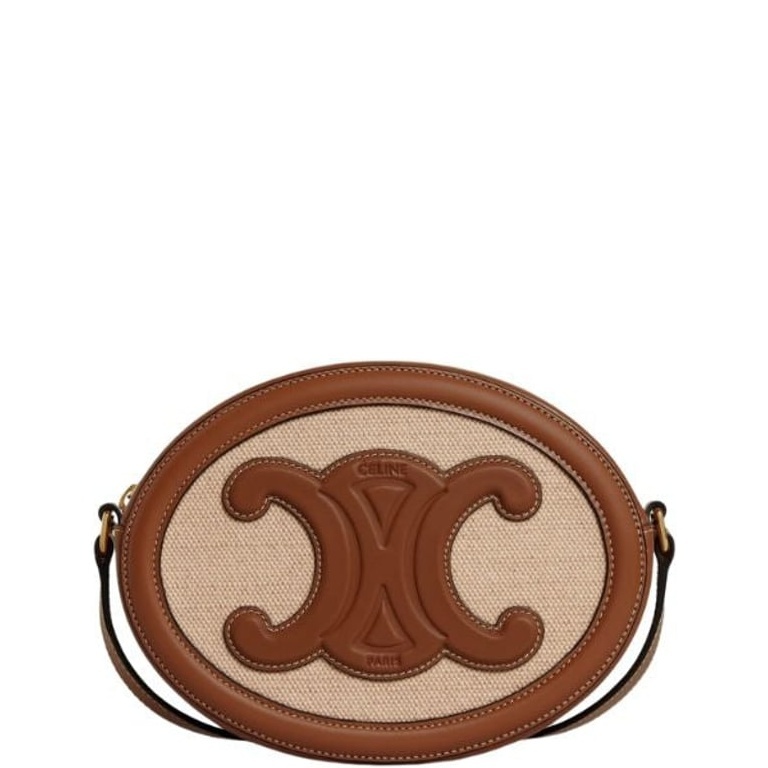 CE OVAL BAG CUIR TRIOMPHE IN TEXTILE AND CALFSKIN NATURAL 20CM