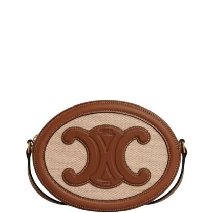 CE OVAL BAG CUIR TRIOMPHE IN TEXTILE AND CALFSKIN NATURAL 20CM