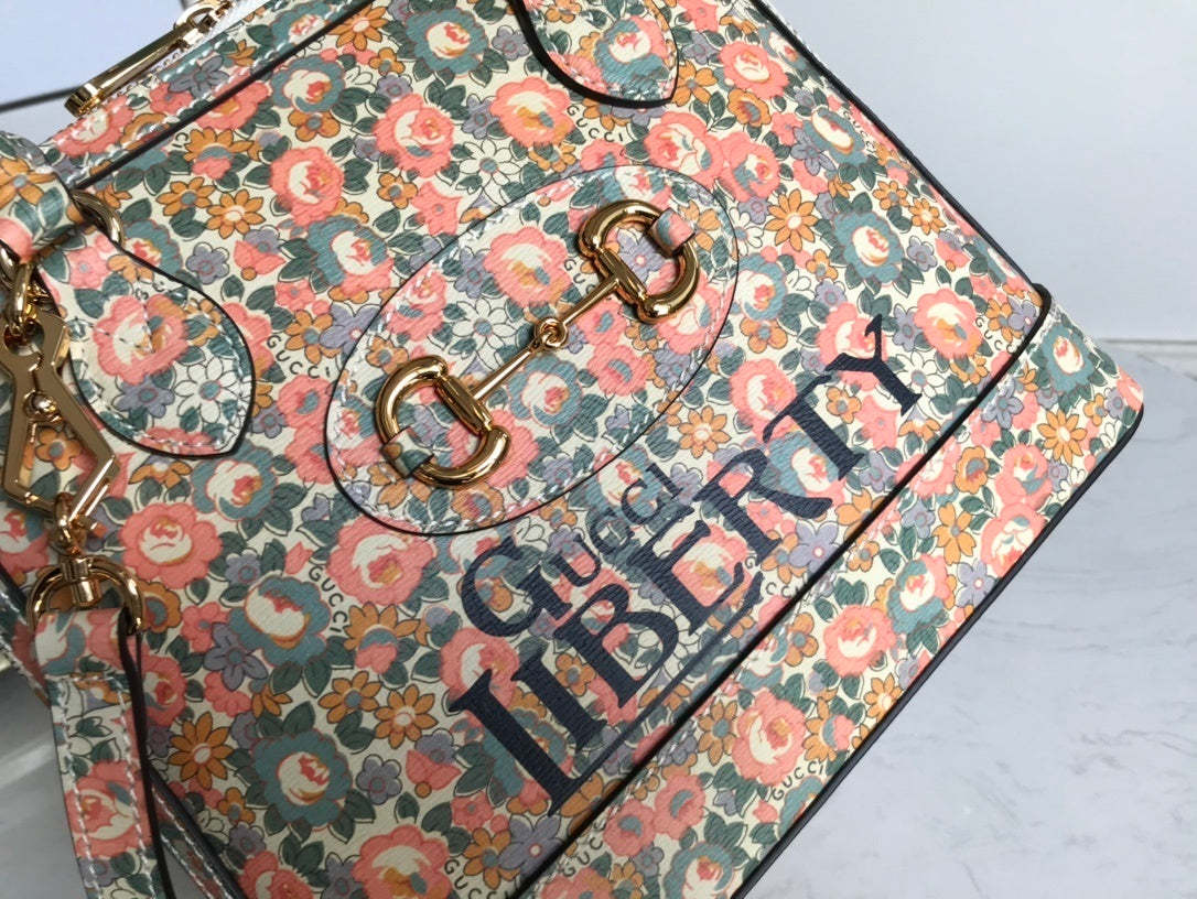 gg Horsebit 1955 Small Top Handle Bag Printing Liberty For Women 10in/25cm gg 620850