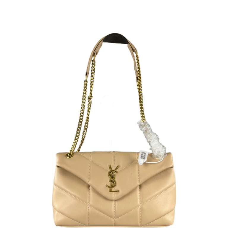 SAINT LAURENT LOULOU BEIGE QUILTED LEATHER SHOULDER BAG 29CM