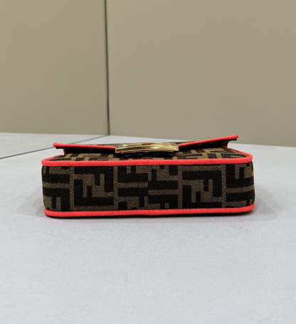 FI Baguette Small Brown Fabric Orange Border Bag For Woman 18cm/7in