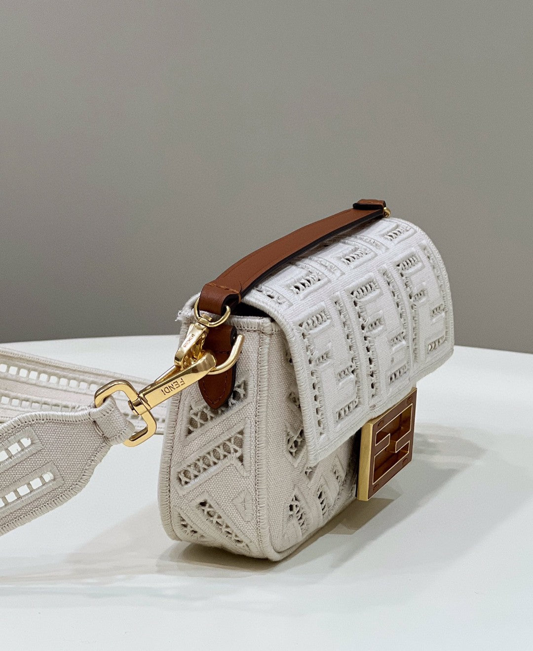 FI Baguette White with Embroidery Small Bag For Woman 21cm/8in