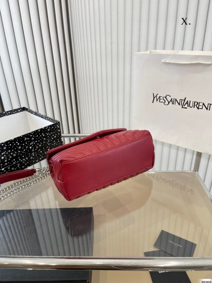 YSL LOULOU SMALL CHAIN BAG IN QUILTED "Y" LEATHER WINE RED